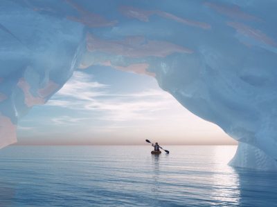 Kayaking through ice formation