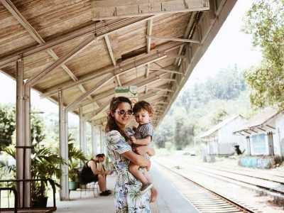 Mother and daughter traveling